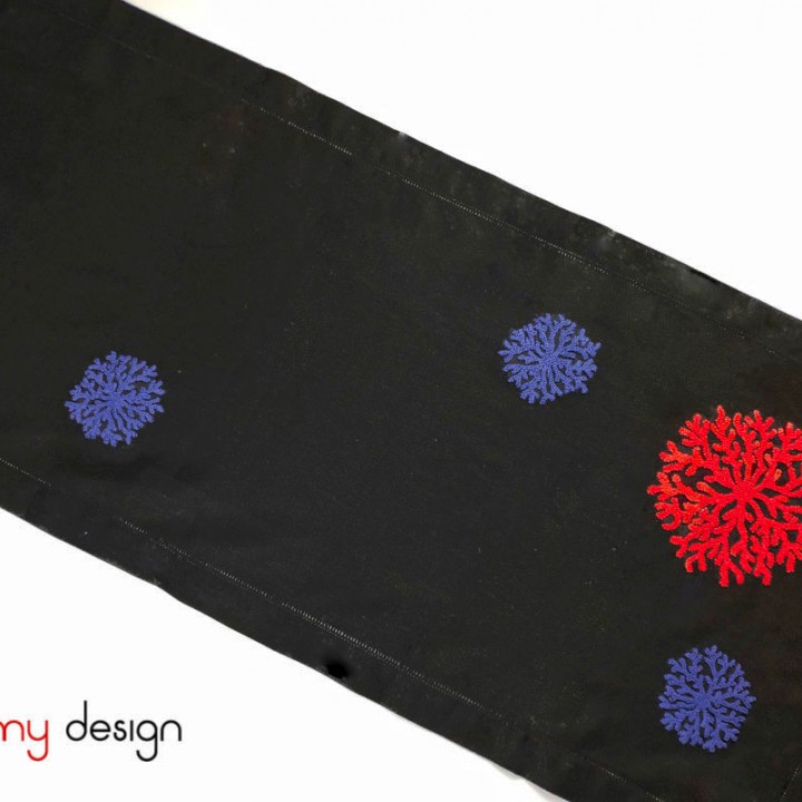 Table runner -round red & blue coral embroidery